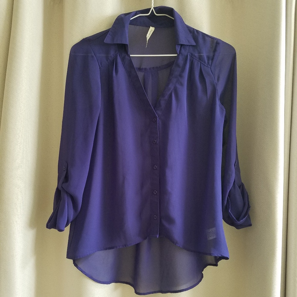 Paper Crane V Neck Purple Sheer top